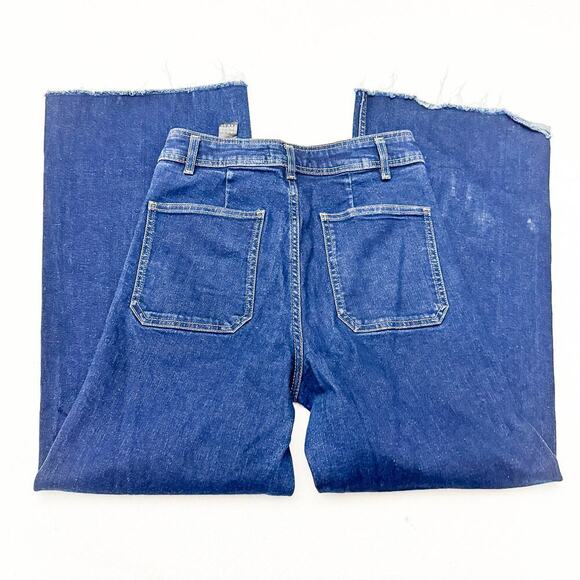 Zara The Patchpocket Marine Straight Dark Wash Denim Jeans Raw Hem Size 6 - Picture 5 of 8